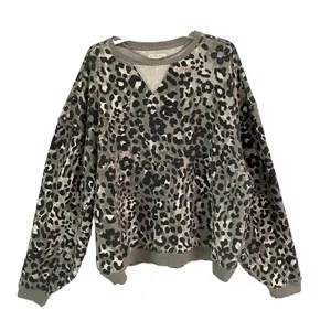 Free People We The Free Camo Leopard Sweatshirt Women's M Gray Oversized Terry thumbnail 2