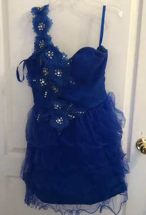Royal Blue Floral One-Shoulder Homecoming Formal Dress thumbnail 1