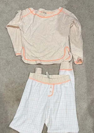 Free People Cream and Orange Pajama Set size XS thumbnail 1