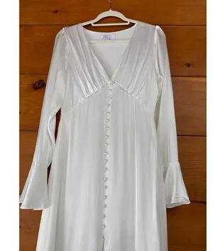 Lulus Elegant Celebration White Satin Long Sleeve Slip Maxi Dress Bridal Size M thumbnail 5