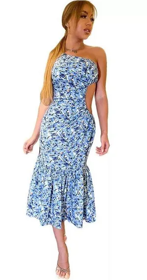 Blue Cut Out Maxi Long Floral Sexy One Should’ve Small Dress thumbnail 4