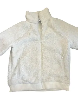 Athleta Tugga Sherpa Jacket Women's sz small white/bone Cropped Full Zip Fleece thumbnail 1