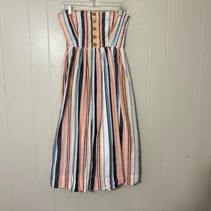 Free People Lilah Stripe Midi Dress Strapless Button Front Cotton Size S thumbnail 2