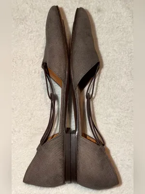 Giorgio Armani Gray Suede T-Strap Pointed-Toe Flats Size-37/US-7 Made In Italy thumbnail 6