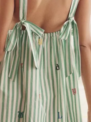 Anthropologie Green and White Striped Tie-Back Mini Dress thumbnail 4
