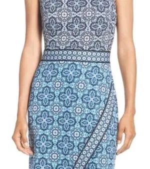 MAGGY LONDON sleeveless‎ dress blue and white back zipper size 4 cocktail party thumbnail 1