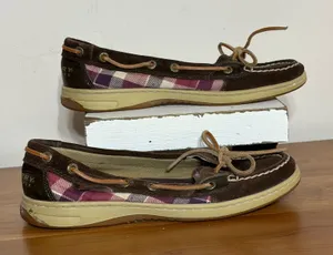 Sperry Top-Sider Women 7M Brown‎ Suede Purple Plaid Boat Shoes Loafers 9102328 thumbnail 1