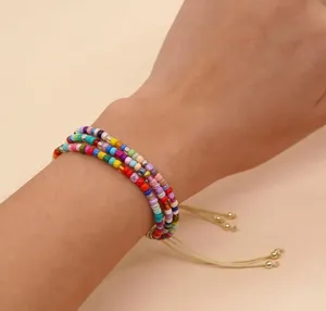 Multi Layers Beaded Braided Bracelet With Colorful Mini Rice Beads Boho Style thumbnail 2