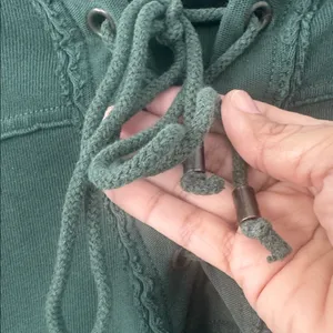 Aerie Lace Up Drawstring Oversized Hooded Sweatshirt Size S Evergreen thumbnail 6
