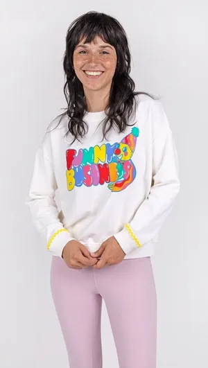 Mokuyobi Sweatshirt Womens L Cream Good Funny Business Clown Ric Rac Trim trendy thumbnail 1