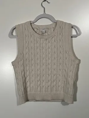 J. Crew Cotton Sweater Vest in Off-White Size Medium thumbnail 3