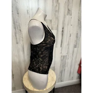 Windsor Black Lace Bodysuit Size L Sheer Floral Lace Criss Cross Back Lingerie T thumbnail 3