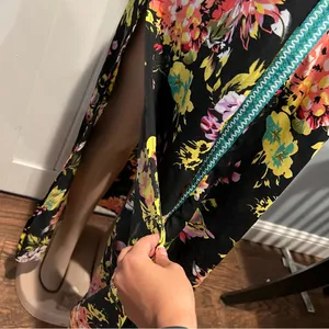 Floral sheer swim coverup Maxi Dress w/embroidery Trim size L high side slits thumbnail 8