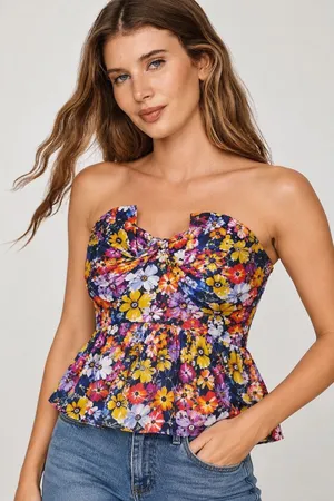 Porridge Anthropologie Floral Strapless Corset Bustier Peplum Top Size 6 thumbnail 1