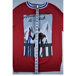Abercrombie & Fitch Red Ski Graphic Sweater Womens Small Striped Trim Knit1R6047 thumbnail 4