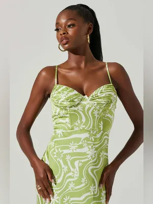 ASTR THE LABEL Mabel Celery Floral Midi Slip Dress Size M thumbnail 2