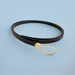 Black Trendy Knotted Skinny Thin Belt For Women Classic Solid Color Faux Leather thumbnail 12