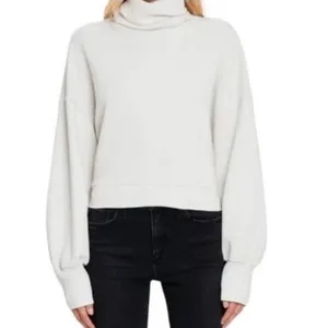 AGOLDE Balloon Sleeve Ribbed Turtleneck Sweatshirt Size S Off‎ White 100% Cotton thumbnail 8