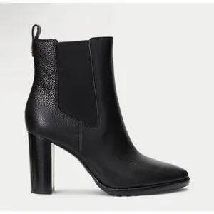 Lauren Ralph Lauren Mylah Tumbled Leather Bootie Black Size 10B thumbnail 1