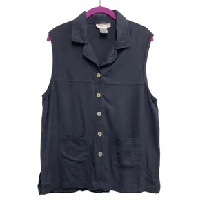 Talbots‎ Linen Blend Button Front Vest Medium Blue Sleeveless Vintage Top thumbnail 2
