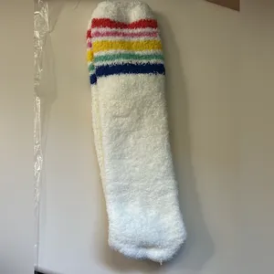 Old Navy Women’s Cozy Socks White Rainbow Stripe Plush Socks One Size NWT thumbnail 5
