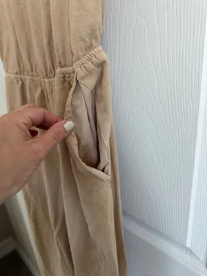 Sleeveless Universal Thread V-Neck Wide-Leg Jumpsuit in Tan thumbnail 3