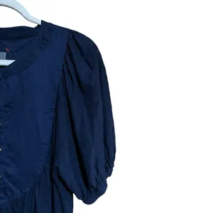 Anthropologie Top Womens Small Blue Seersucker Short Sleeve Cotton Blouse thumbnail 3