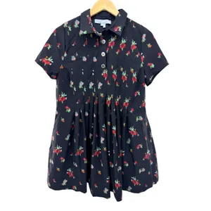 Hill House The Rosalind Dress Black Ikat Floral Taffeta Pintuck Pleated‎ Small thumbnail 2