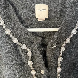 Maeve Dark Gray Crewneck Cardigan with Silver Sequin Trim thumbnail 4