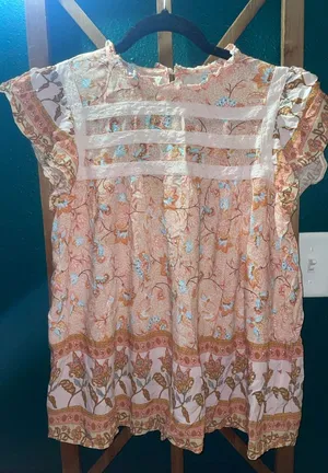 Floral Ruffle Sleeve Top Pink thumbnail 1