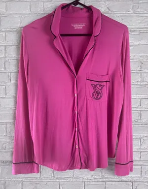 Victorias Secret Women XS Hot Pink Modal Long Sleeve Sleepwear Shirt Monogrammed thumbnail 1