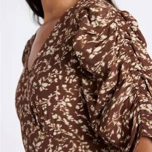 Time and Tru Women's Midi Dress with Ruched Sleeves thumbnail 3