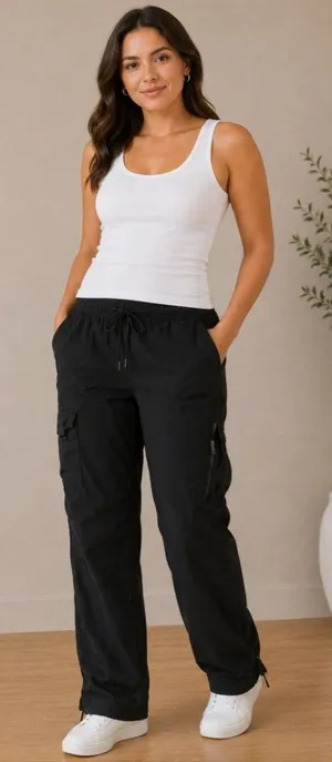 Aeropostale Black Women's Cargo Pants with Drawstring Waist, Size L thumbnail 1