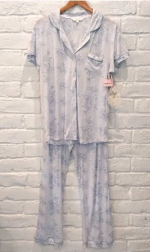 SHABBY CHIC Pajama Set Women Medium 6 Blue Floral Soft 2 PC Stretch Short Sleeve thumbnail 1