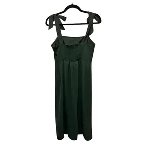Deep Green Tie Shoulder Smocked Back Midi Dress Wedding Guest Garden Party Small thumbnail 2