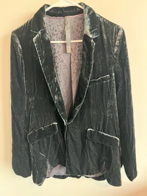 Anthropologie Alessia Velvet Blazer Jacket Womens S Emerald Green Crushed Velvet thumbnail 3