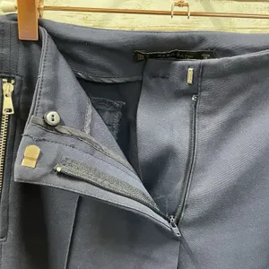 Zara Basic Womens S Pants Navy‎ Blue Straight Leg Cropped Flat Front Stretch Zip thumbnail 3
