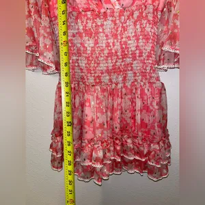 Chelsea & Violet Coral Pink Floral Smocked Mini Dress thumbnail 11