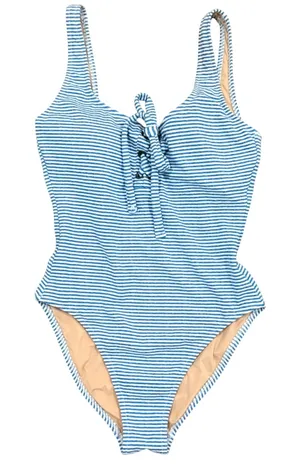 J Crew Blue & White Stripe Tank Bathing Suit Swimsuit Scoop Neck 8 thumbnail 1
