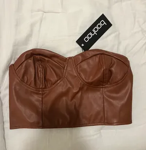Boohoo Brown Leather Corset Top thumbnail 1