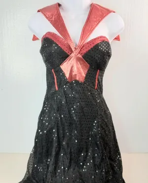 Beautiful Sequined Halter Pinup Formal Fit n Flare Maxi Dress in Red n Black thumbnail 5