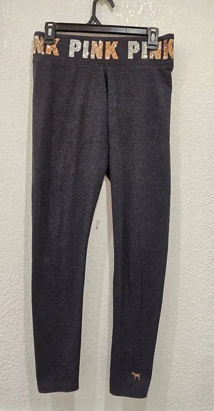 Victoria's Secret PINK yoga Leggings Sequined Waisteband Gray M thumbnail 1
