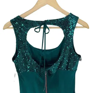 Steppin Out Vintage Women’s Junior Sequin Cutout Back Mini Dress Green Size 9/10 thumbnail 3
