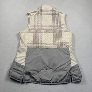Peter Millar Lizzie Hybrid Vest Womens Large Cream Gray Plaid Quilted Full Zip thumbnail 5
