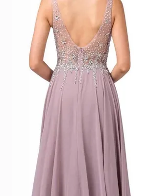 Dancing Queen Embellished V-Neck Prom Dress in Mauve thumbnail 2