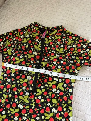 Betsy Johnson one piece, black strawberry, print, zip long sleeve swimsuit L nwt thumbnail 7