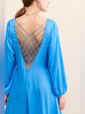 Free People Later Days Midi Dress blue summer Resortwear size 6 thumbnail 4