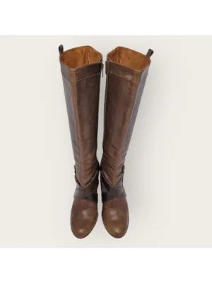 Frye Andrea Belted Tall Full Zip Brown Leather Riding Boot Size 10M 77321 thumbnail 10