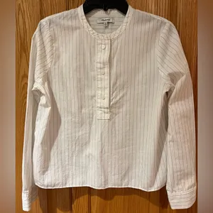 Madewell‎ White with Blue Striped Crew Neck Popover Cotton Top Shirt Size XXS thumbnail 2
