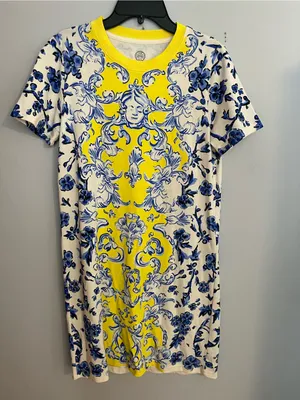 Tory Burch Yellow and Blue Floral Baroque Mini‎ Dress thumbnail 1